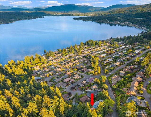 16822 SE 26th St, Bellevue, WA 98008 - aerial overview of property's location with a water and mountain view and nearby suburban area