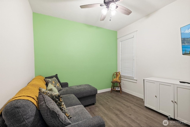 3710 Rucker Ave, Everett, WA 98201 - sitting room featuring wood finished floors, a ceiling fan, and baseboards