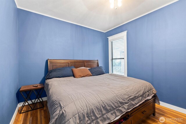 3710 Rucker Ave, Everett, WA 98201 - bedroom with wood finished floors, baseboards, crown molding, and ceiling fan