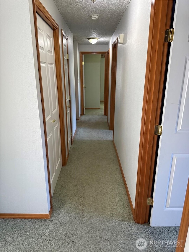 4882 Laura Ln SE, Port Orchard, WA 98367 - corridor with light colored carpet, a textured ceiling, and baseboards