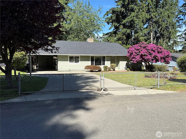 4882 Laura Ln SE, Port Orchard, WA 98367 - single story home with a chimney, a gate, concrete driveway, and a carport