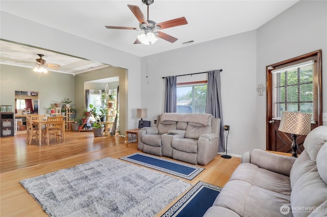 108 2nd St SE, Rainier, WA 98576 - living room with ceiling fan and wood finished floors