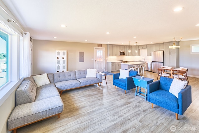 31810 I St, Ocean Park, WA 98640 - living area featuring plenty of natural light, electric panel, light wood-style flooring, and recessed lighting