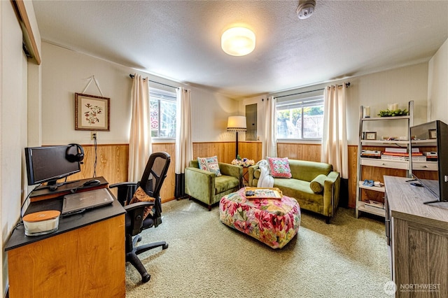 1716 E 4th St, Port Angeles, WA 98362 - carpeted office space featuring a wainscoted wall, wood walls, and a textured ceiling