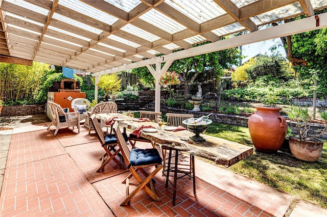 1716 E 4th St, Port Angeles, WA 98362 - view of patio featuring an outdoor fireplace, a pergola, and outdoor dining area