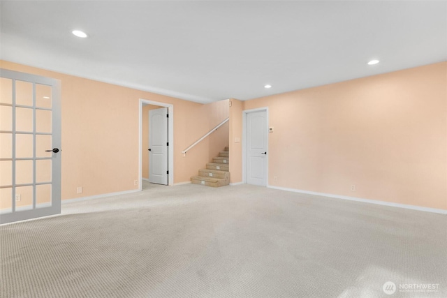 1550 N Narrows Dr, Tacoma, WA 98406 - empty room featuring stairs, light colored carpet, and recessed lighting