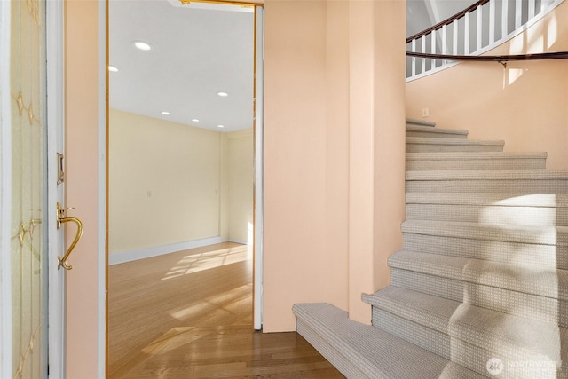 1550 N Narrows Dr, Tacoma, WA 98406 - staircase with wood finished floors and recessed lighting