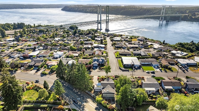 1550 N Narrows Dr, Tacoma, WA 98406 - aerial perspective of suburban area with a notable bridge and a large body of water