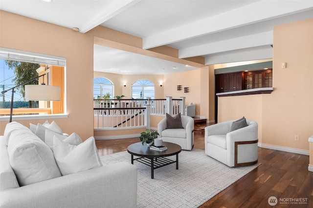 1550 N Narrows Dr, Tacoma, WA 98406 - living area with wood finished floors, beam ceiling, and recessed lighting