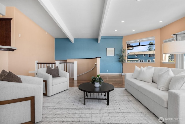 1550 N Narrows Dr, Tacoma, WA 98406 - living area featuring recessed lighting, wood finished floors, and beam ceiling