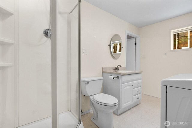 1550 N Narrows Dr, Tacoma, WA 98406 - full bath featuring vanity, a stall shower, tile patterned floors, and toilet