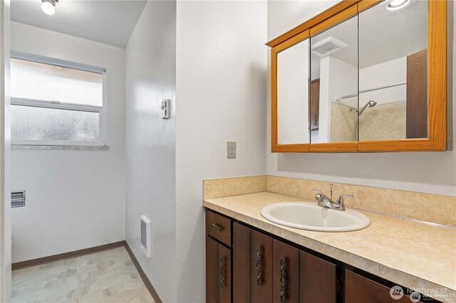 5116 54th St W, University Place, WA 98467 - full bath with vanity, tile patterned floors, baseboards, and a shower