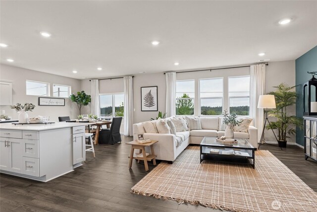 7318 281st Pl NW Unit 42, Stanwood, WA 98292 - living room with recessed lighting and dark wood finished floors