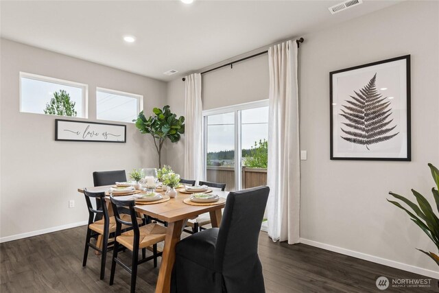 7318 281st Pl NW Unit 42, Stanwood, WA 98292 - dining room with baseboards, dark wood-type flooring, plenty of natural light, and recessed lighting