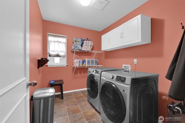 9505 S 214th Pl, Kent, WA 98031 - laundry area with cabinet space, separate washer and dryer, baseboards, and dark stone finish flooring