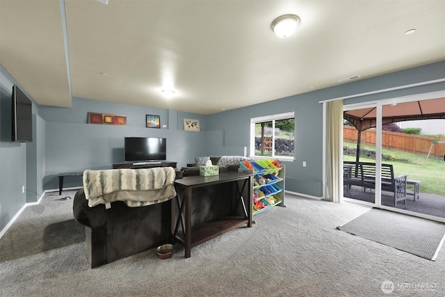 9505 S 214th Pl, Kent, WA 98031 - living room featuring carpet and baseboards