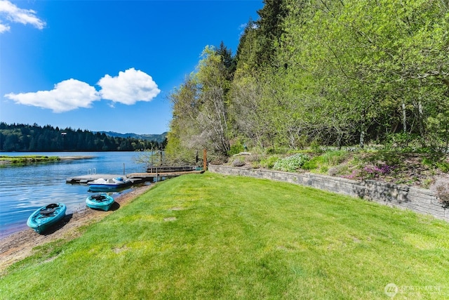 2 Greene Point Rd, Bellingham, WA 98229 - dock featuring a water view, a yard, and a forest view