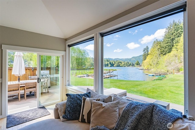 2 Greene Point Rd, Bellingham, WA 98229 - sunroom / solarium featuring a water and mountain view and vaulted ceiling