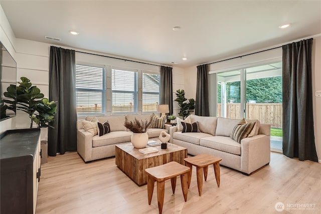 13461 192nd St E, Graham, WA 98338 - living room featuring light wood-type flooring, plenty of natural light, and recessed lighting