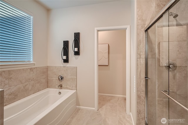 13461 192nd St E, Graham, WA 98338 - full bathroom featuring a garden tub, a shower stall, plenty of natural light, and tile patterned flooring
