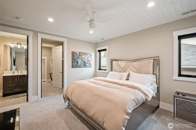106 Shypoke Pl, Entiat, WA 98822 - bedroom with carpet floors, baseboards, recessed lighting, wooden ceiling, and a ceiling fan