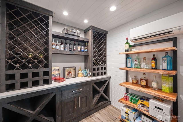 106 Shypoke Pl, Entiat, WA 98822 - wine area featuring a dry bar, light wood finished floors, a wall mounted AC, and recessed lighting