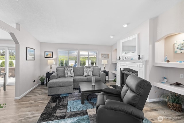 207 Moon River Vw SW, Mattawa, WA 99349 - living area featuring light wood-style flooring, a glass covered fireplace, plenty of natural light, and baseboards