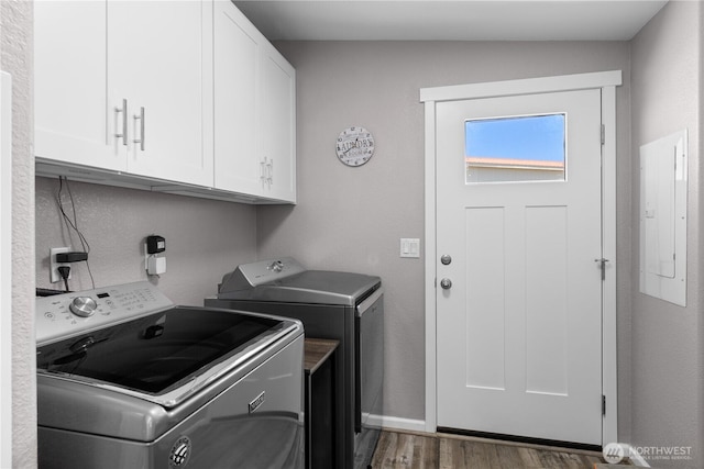 207 Moon River Vw SW, Mattawa, WA 99349 - laundry area with separate washer and dryer, cabinet space, wood finished floors, electric panel, and baseboards