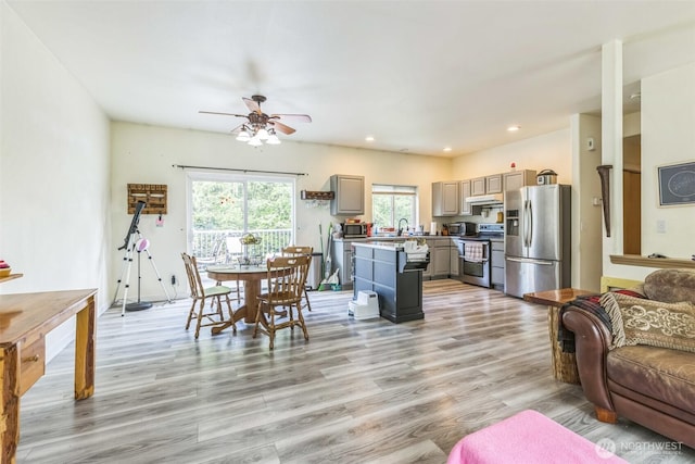 642 Sprague Valley Dr, Maple Falls, WA 98266 - dining space with ceiling fan, light wood-style flooring, and recessed lighting