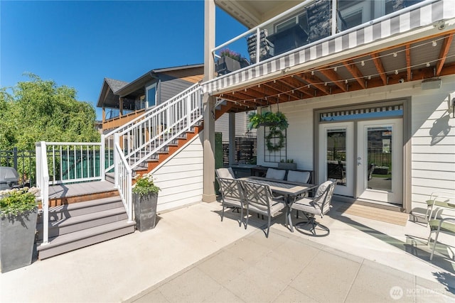 1080 Sunset Ln, Chelan, WA 98816 - view of patio / terrace featuring stairway, french doors, and a wooden deck