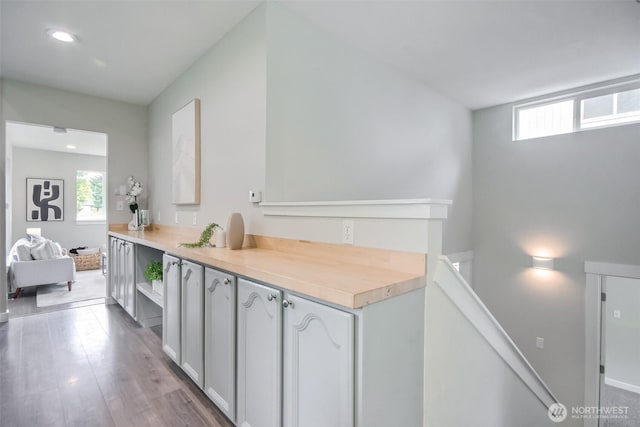 300 Cascade Ave, Granite Falls, WA 98252 - kitchen with light countertops, recessed lighting, open shelves, and wood finished floors