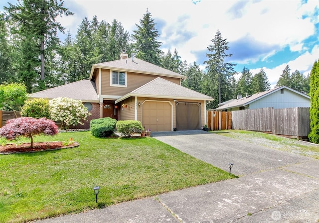 18909 SE 263rd St, Covington, WA 98042 - view of front of property with a garage, a chimney, driveway, and roof with shingles