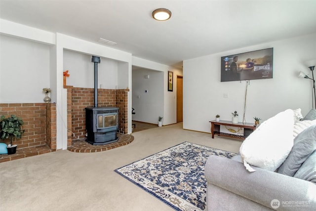 18909 SE 263rd St, Covington, WA 98042 - living area featuring carpet flooring and a wood stove