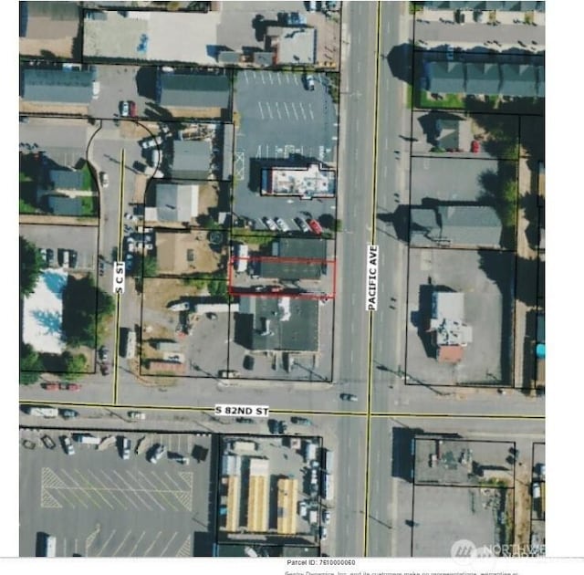 8040 Pacific Ave, Tacoma, WA 98408 - aerial view of property's location featuring property parcel outlined