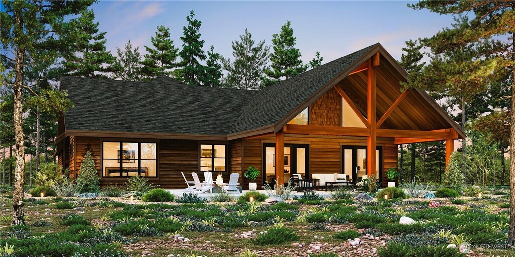 131 Gold Leaf Ln, Cle Elum, WA 98922 - back of house with a shingled roof, a patio area, and french doors