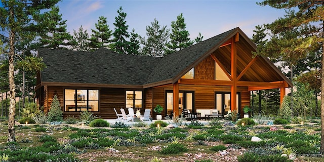 131 Gold Leaf Ln, Cle Elum, WA 98922 - back of house with a shingled roof, a patio area, and french doors