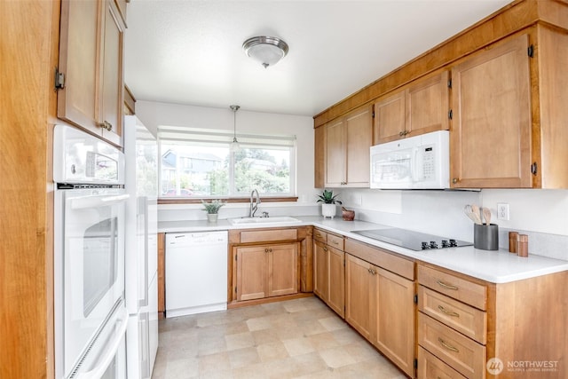 7215 N 23rd, Tacoma, WA 98406 - kitchen featuring white appliances, light countertops, decorative light fixtures, and light floors