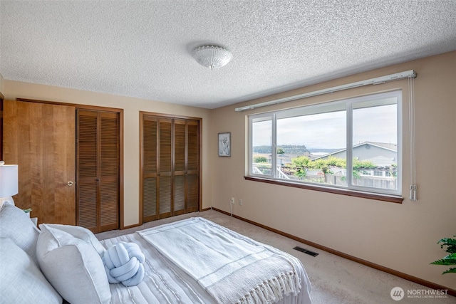 7215 N 23rd, Tacoma, WA 98406 - bedroom featuring two closets, carpet floors, and a textured ceiling