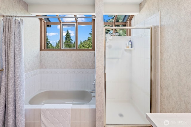 32232 7th Ave SW, Federal Way, WA 98023 - full bath featuring a shower stall, a bath, and wallpapered walls