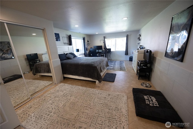 21266 Lafayette Rd, Sedro Woolley, WA 98284 - bedroom with an office area, light tile patterned floors, and recessed lighting