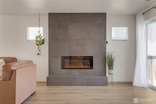 1860 Hoffman Hill Blvd, Dupont, WA 98327 - living room with wood finished floors, a fireplace, and baseboards