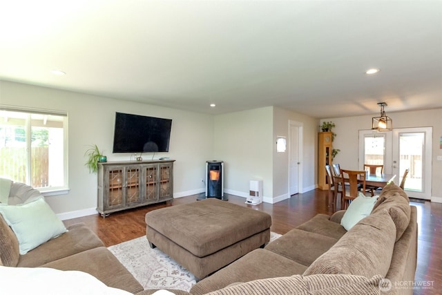 181 Coal Ave, Carbonado, WA 98323 - living room featuring baseboards, recessed lighting, and wood finished floors