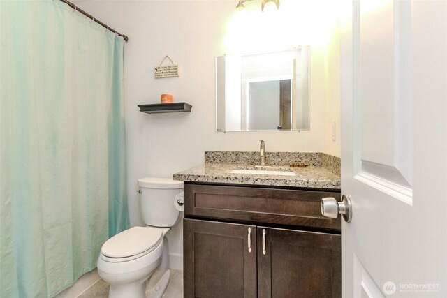 181 Coal Ave, Carbonado, WA 98323 - full bath with vanity, toilet, and a shower with shower curtain