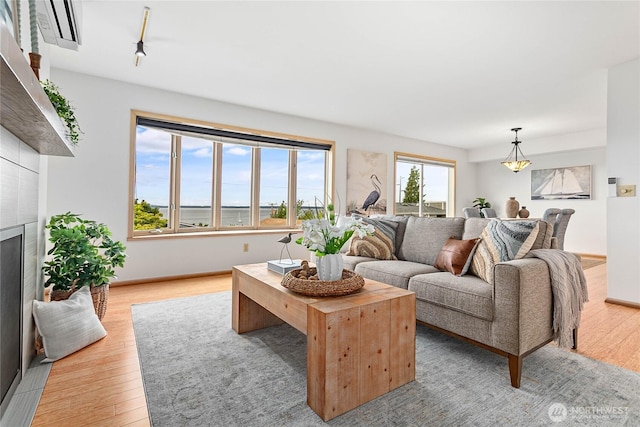 912 11th Unit 101, Bellingham, WA 98225 - living area with light wood-style flooring, a fireplace, and baseboards