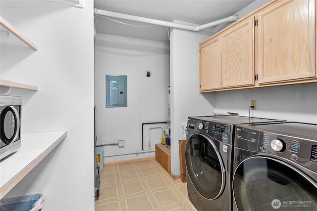 912 11th Unit 101, Bellingham, WA 98225 - laundry room with cabinet space, electric panel, light flooring, and washer and dryer