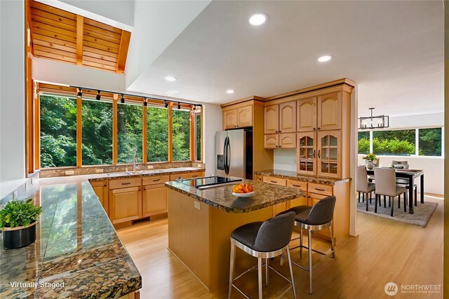 726 114th St NE, Tulalip, WA 98271 - kitchen with stainless steel fridge with ice dispenser, plenty of natural light, black electric cooktop, and recessed lighting