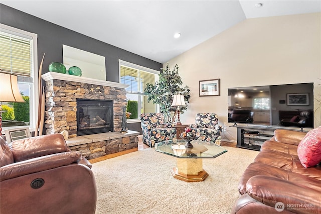 1521 Westview Pl, Lynden, WA 98264 - living area featuring a fireplace and high vaulted ceiling