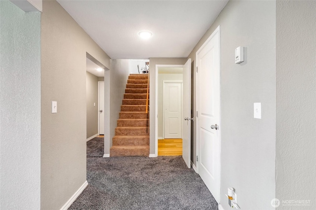 907 S Balsam St, Moses Lake, WA 98837 - corridor with carpet flooring, stairs, and baseboards