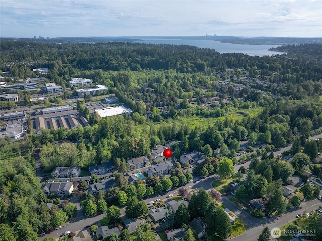 11215 NE 128th St Unit L-203, Kirkland, WA 98034 - drone / aerial view of a heavily wooded area and a nearby body of water