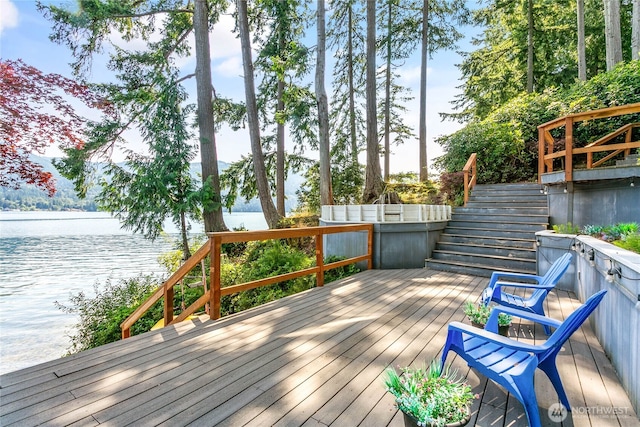 8 Far Summit Pl, Bellingham, WA 98229 - wooden terrace featuring stairs and a water view